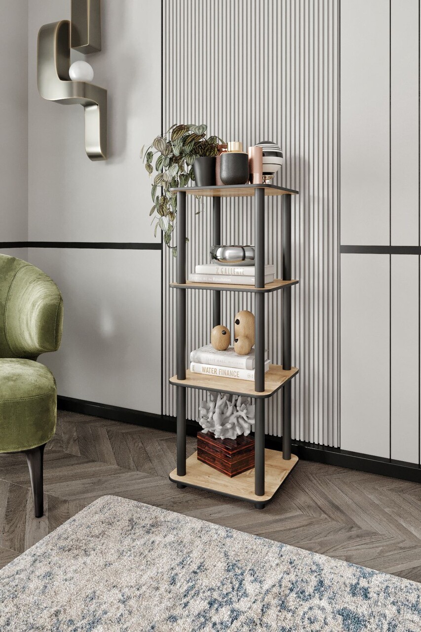 Corp biblioteca, Hanah Home, Bookcase 4-Story Square, 34x106x34 cm, MDF , Stejar - imagine 4